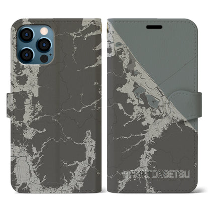 【浜頓別（北海道）】地図柄iPhoneケース（手帳タイプ）モノトーン・iPhone 12 / 12 Pro 用