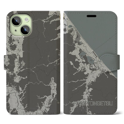 【浜頓別（北海道）】地図柄iPhoneケース（手帳タイプ）モノトーン・iPhone 15 用