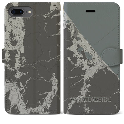 【浜頓別（北海道）】地図柄iPhoneケース（手帳タイプ）モノトーン・iPhone 8Plus /7Plus / 6sPlus / 6Plus 用