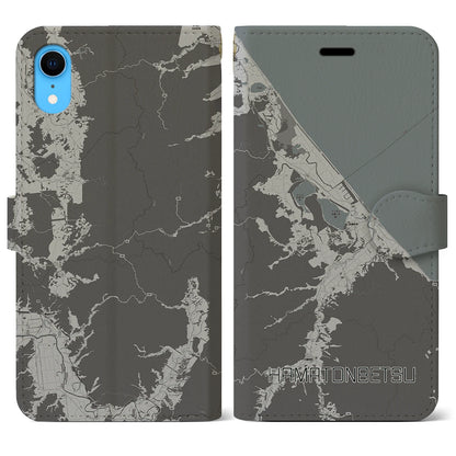 【浜頓別（北海道）】地図柄iPhoneケース（手帳タイプ）モノトーン・iPhone XR 用