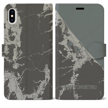 【浜頓別（北海道）】地図柄iPhoneケース（手帳タイプ）モノトーン・iPhone XS Max 用