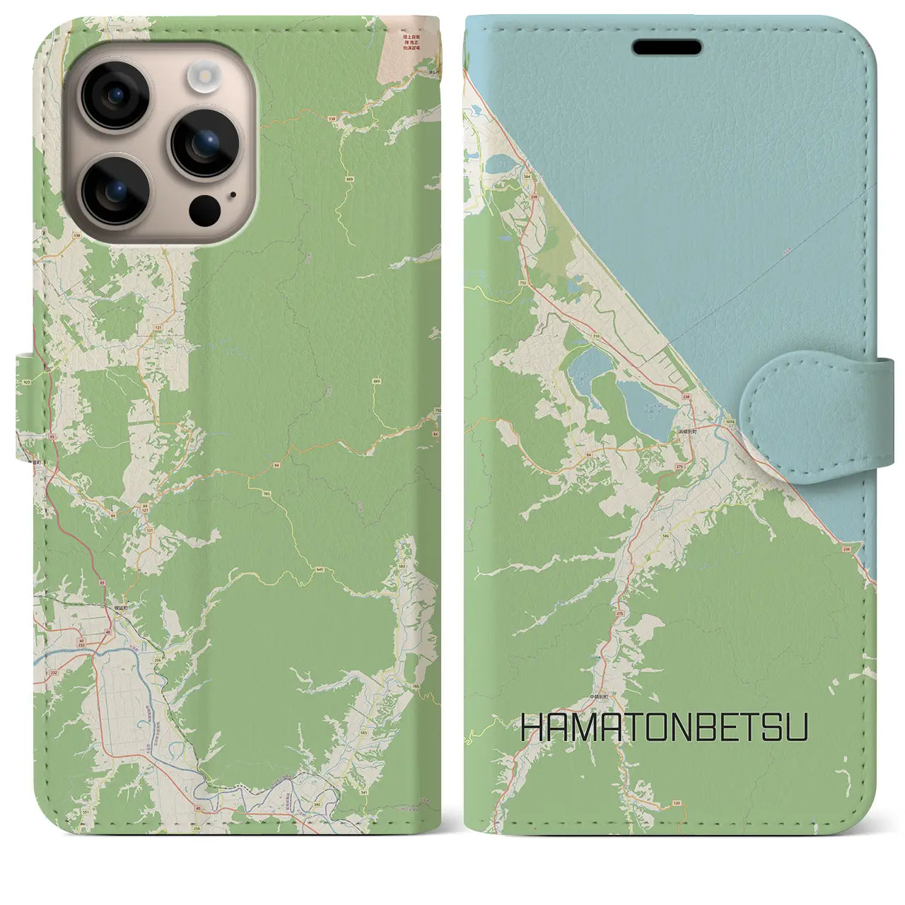 【浜頓別（北海道）】地図柄iPhoneケース（手帳タイプ）ナチュラル・iPhone 16 Plus 用