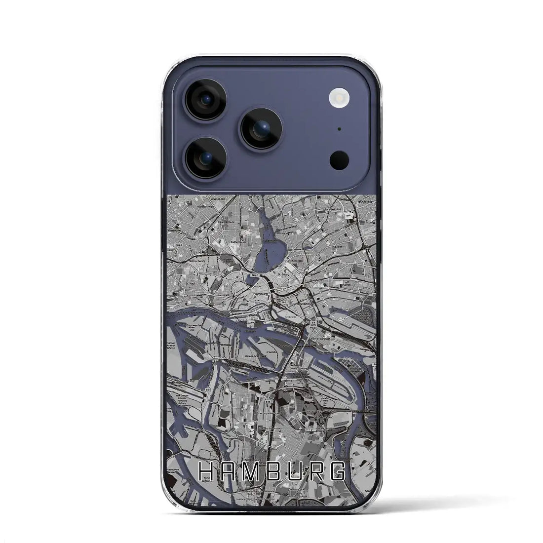 【ハンブルク（ドイツ）】地図柄iPhoneケース（クリアタイプ）モノトーン・iPhone 17 Pro Max 用