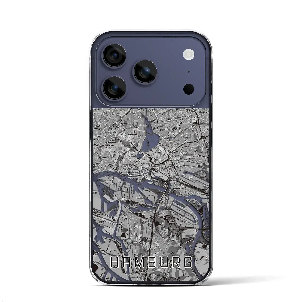 【ハンブルク（ドイツ）】地図柄iPhoneケース（クリアタイプ）モノトーン・iPhone 17 Pro Max 用