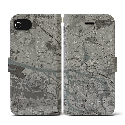 【ハンブルク（ドイツ）】地図柄iPhoneケース（手帳タイプ）モノトーン・iPhone SE（第3 / 第2世代） / 8 / 7 / 6s / 6 用
