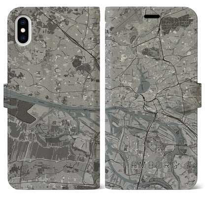 【ハンブルク（ドイツ）】地図柄iPhoneケース（手帳タイプ）モノトーン・iPhone XS Max 用