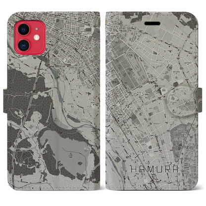 【羽村（東京都）】地図柄iPhoneケース（手帳タイプ）モノトーン・iPhone 11 用