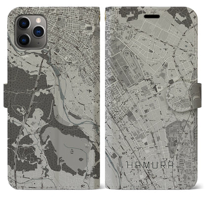 【羽村（東京都）】地図柄iPhoneケース（手帳タイプ）モノトーン・iPhone 11 Pro Max 用