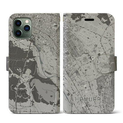 【羽村（東京都）】地図柄iPhoneケース（手帳タイプ）モノトーン・iPhone 11 Pro 用