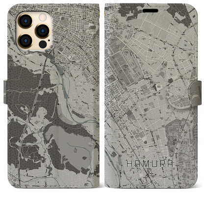 【羽村（東京都）】地図柄iPhoneケース（手帳タイプ）モノトーン・iPhone 12 Pro Max 用