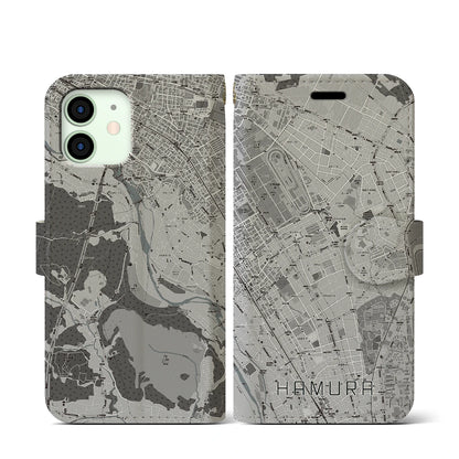 【羽村（東京都）】地図柄iPhoneケース（手帳タイプ）モノトーン・iPhone 12 mini 用