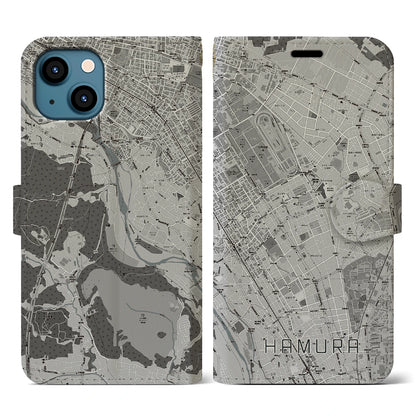 【羽村（東京都）】地図柄iPhoneケース（手帳タイプ）モノトーン・iPhone 13 用