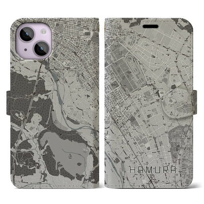 【羽村（東京都）】地図柄iPhoneケース（手帳タイプ）モノトーン・iPhone 14 用