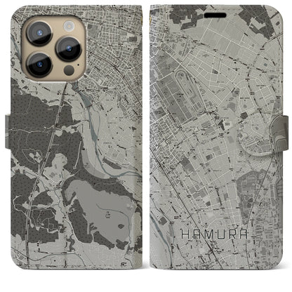 【羽村（東京都）】地図柄iPhoneケース（手帳タイプ）モノトーン・iPhone 14 Pro Max 用