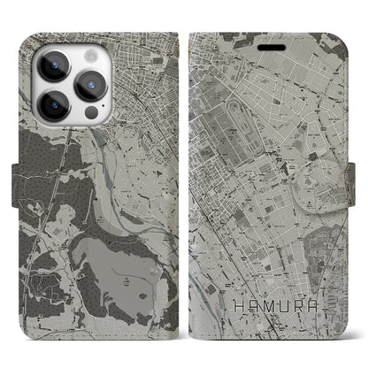 【羽村（東京都）】地図柄iPhoneケース（手帳タイプ）モノトーン・iPhone 14 Pro 用