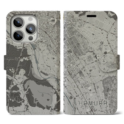 【羽村（東京都）】地図柄iPhoneケース（手帳タイプ）モノトーン・iPhone 15 Pro 用