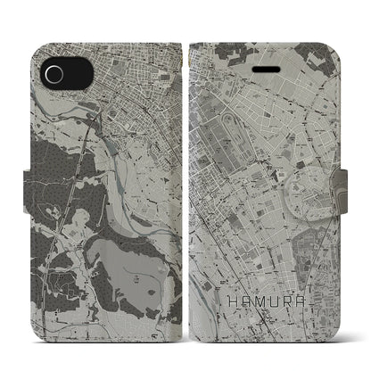【羽村（東京都）】地図柄iPhoneケース（手帳タイプ）モノトーン・iPhone SE（第3 / 第2世代） / 8 / 7 / 6s / 6 用