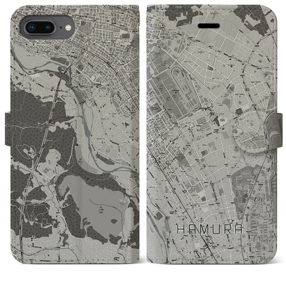 【羽村（東京都）】地図柄iPhoneケース（手帳タイプ）モノトーン・iPhone 8Plus /7Plus / 6sPlus / 6Plus 用