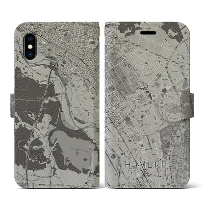 【羽村（東京都）】地図柄iPhoneケース（手帳タイプ）モノトーン・iPhone XS / X 用