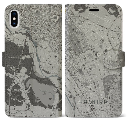 【羽村（東京都）】地図柄iPhoneケース（手帳タイプ）モノトーン・iPhone XS Max 用