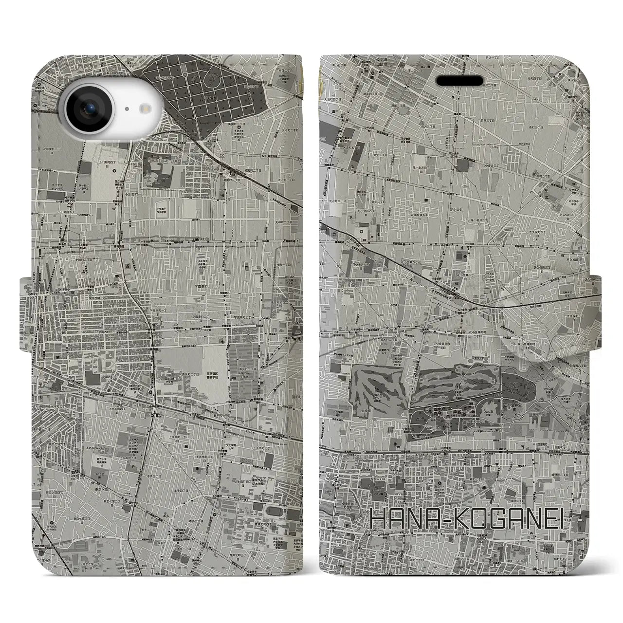 【花小金井（東京都）】地図柄iPhoneケース（手帳タイプ）