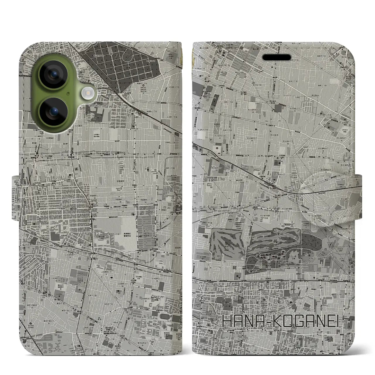 【花小金井（東京都）】地図柄iPhoneケース（手帳タイプ）