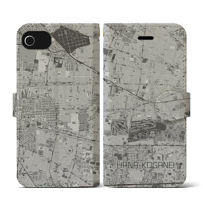 【花小金井（東京都）】地図柄iPhoneケース（手帳タイプ）モノトーン・iPhone SE（第3 / 第2世代） / 8 / 7 / 6s / 6 用