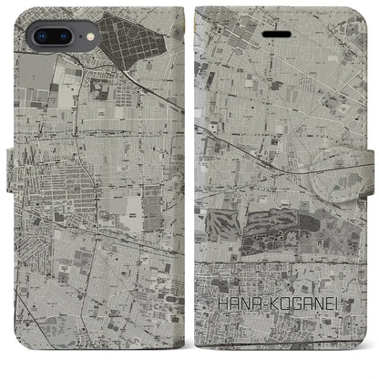 【花小金井（東京都）】地図柄iPhoneケース（手帳タイプ）モノトーン・iPhone 8Plus /7Plus / 6sPlus / 6Plus 用