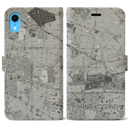 【花小金井（東京都）】地図柄iPhoneケース（手帳タイプ）モノトーン・iPhone XR 用