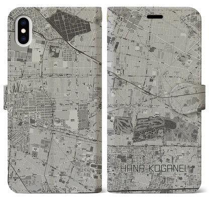 【花小金井（東京都）】地図柄iPhoneケース（手帳タイプ）モノトーン・iPhone XS Max 用