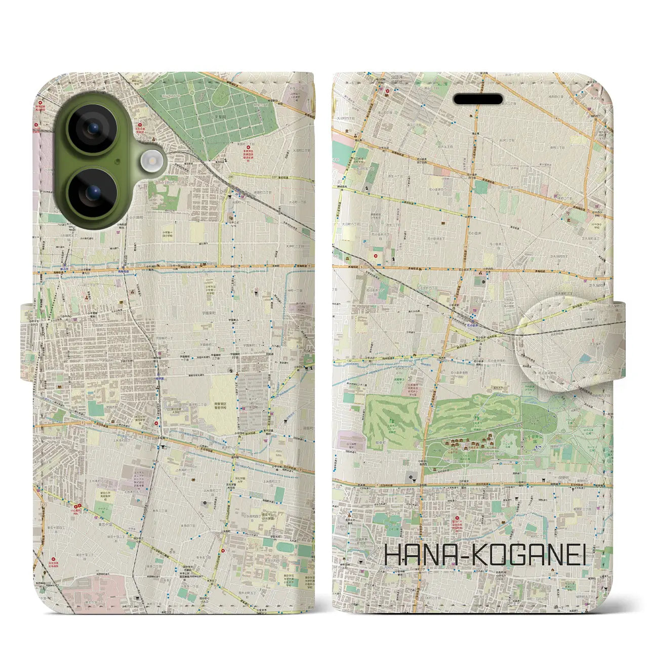 【花小金井（東京都）】地図柄iPhoneケース（手帳タイプ）