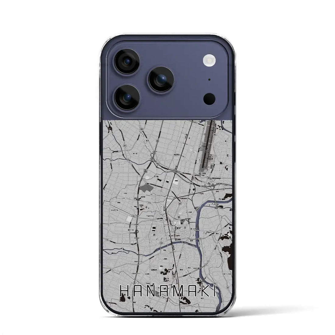 【花巻（岩手県）】地図柄iPhoneケース（クリアタイプ）モノトーン・iPhone 17 Pro Max 用