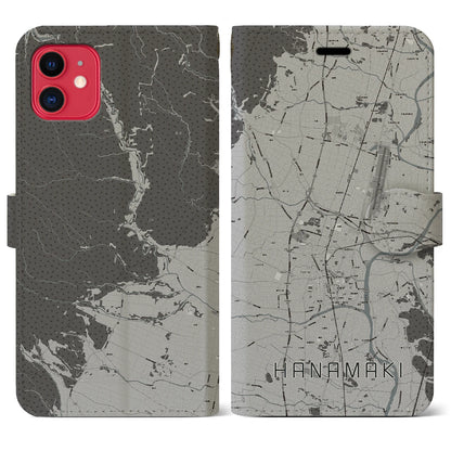 【花巻（岩手県）】地図柄iPhoneケース（手帳タイプ）モノトーン・iPhone 11 用