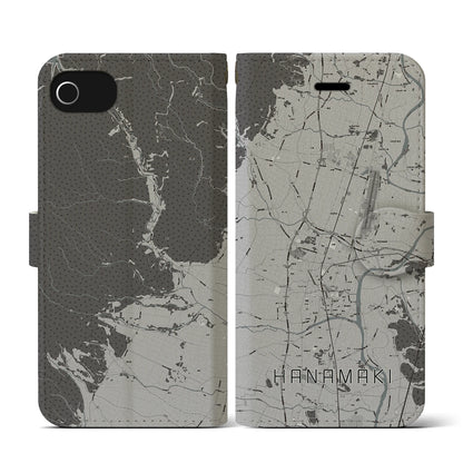 【花巻（岩手県）】地図柄iPhoneケース（手帳タイプ）モノトーン・iPhone SE（第3 / 第2世代） / 8 / 7 / 6s / 6 用