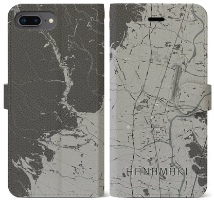 【花巻（岩手県）】地図柄iPhoneケース（手帳タイプ）モノトーン・iPhone 8Plus /7Plus / 6sPlus / 6Plus 用