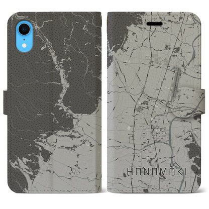 【花巻（岩手県）】地図柄iPhoneケース（手帳タイプ）モノトーン・iPhone XR 用