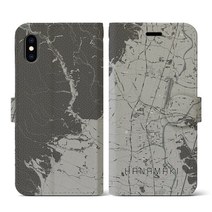 【花巻（岩手県）】地図柄iPhoneケース（手帳タイプ）モノトーン・iPhone XS / X 用