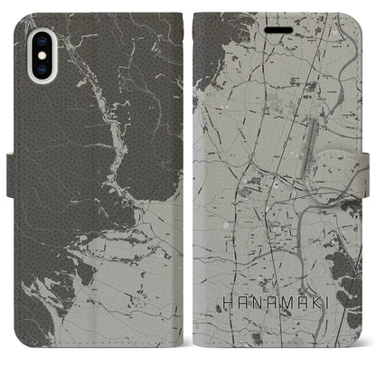 【花巻（岩手県）】地図柄iPhoneケース（手帳タイプ）モノトーン・iPhone XS Max 用