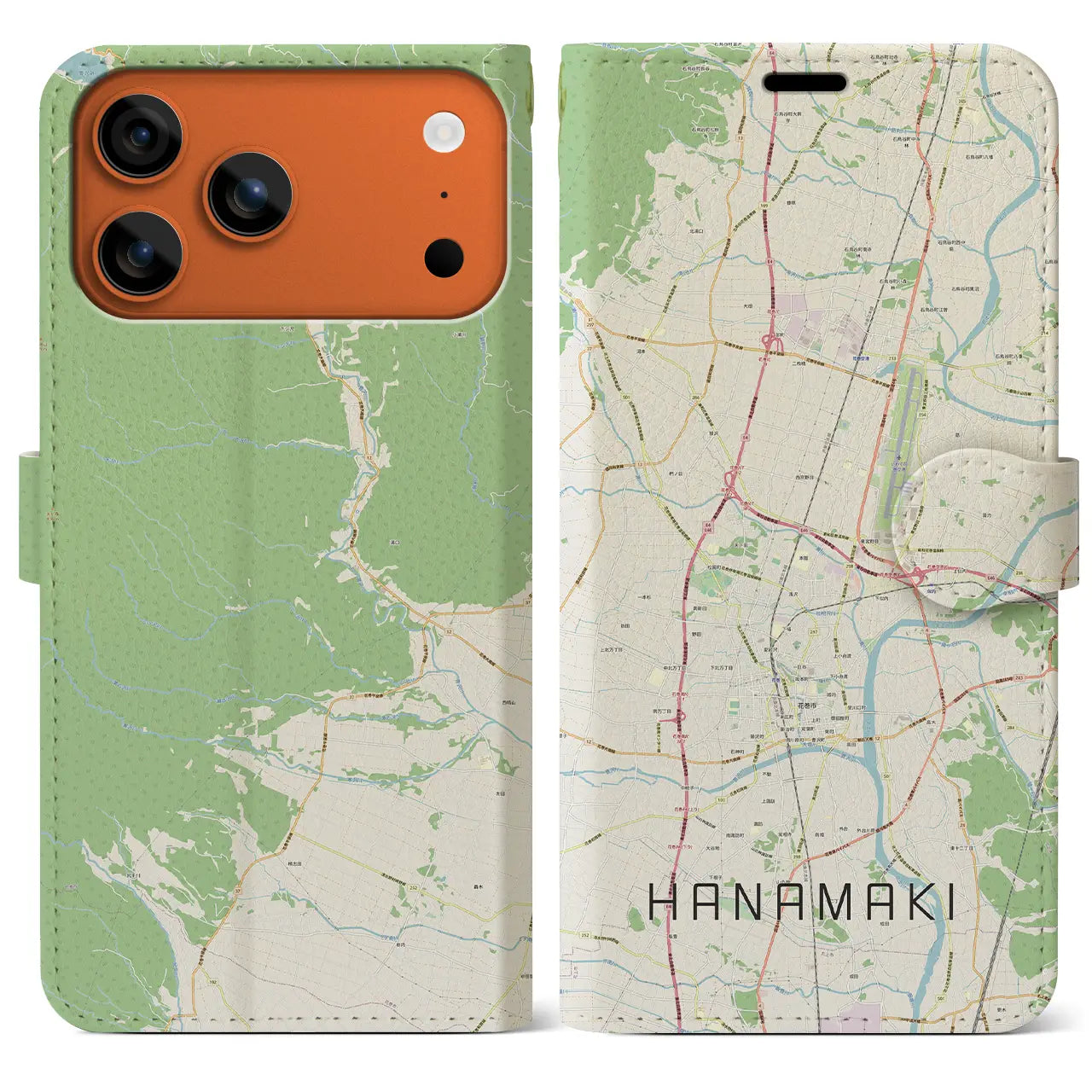 【花巻（岩手県）】地図柄iPhoneケース（手帳タイプ）