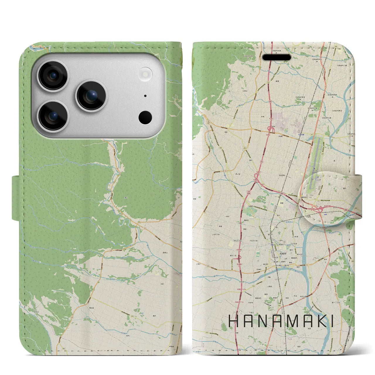 【花巻（岩手県）】地図柄iPhoneケース（手帳タイプ）