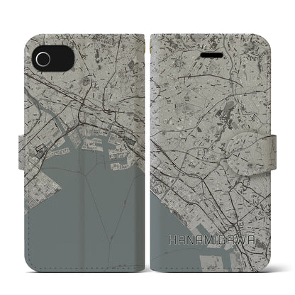 【花見川（千葉県）】地図柄iPhoneケース（手帳タイプ）モノトーン・iPhone SE（第3 / 第2世代） / 8 / 7 / 6s / 6 用