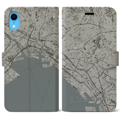 【花見川（千葉県）】地図柄iPhoneケース（手帳タイプ）モノトーン・iPhone XR 用