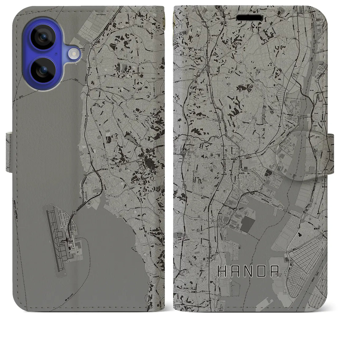 【半田(愛知県)】地図柄iPhoneケース(手帳タイプ)モノトーン・iPhone 16 Pro Max 用