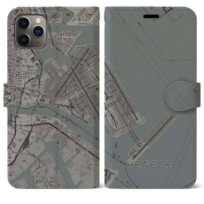 【羽田（東京都）】地図柄iPhoneケース（手帳タイプ）モノトーン・iPhone 11 Pro Max 用