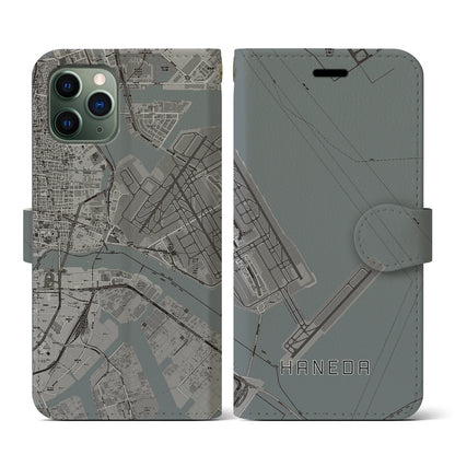 【羽田（東京都）】地図柄iPhoneケース（手帳タイプ）モノトーン・iPhone 11 Pro 用
