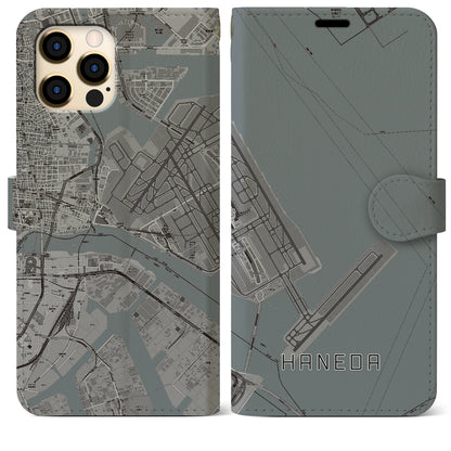 【羽田（東京都）】地図柄iPhoneケース（手帳タイプ）モノトーン・iPhone 12 Pro Max 用