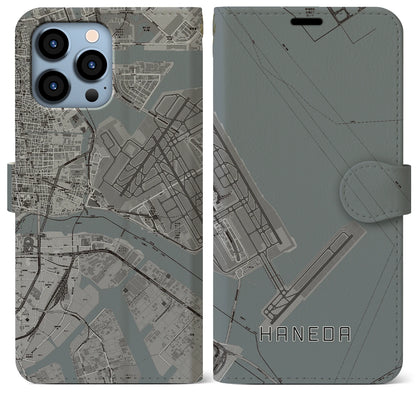 【羽田（東京都）】地図柄iPhoneケース（手帳タイプ）モノトーン・iPhone 13 Pro Max 用