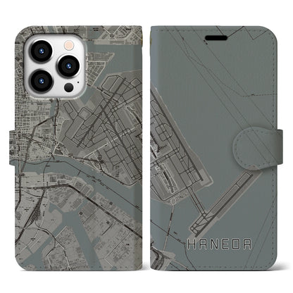 【羽田（東京都）】地図柄iPhoneケース（手帳タイプ）モノトーン・iPhone 13 Pro 用