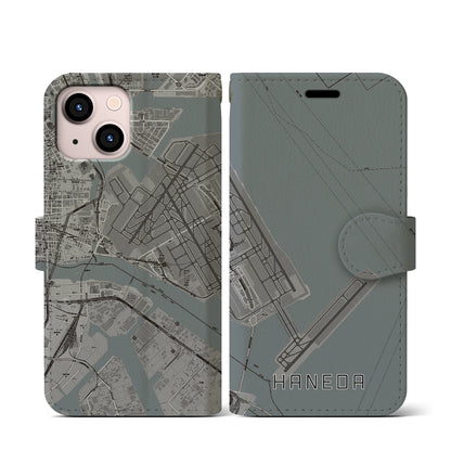 【羽田（東京都）】地図柄iPhoneケース（手帳タイプ）モノトーン・iPhone 13 mini 用
