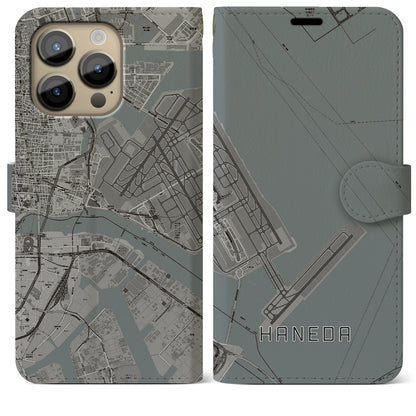 【羽田（東京都）】地図柄iPhoneケース（手帳タイプ）モノトーン・iPhone 14 Pro Max 用